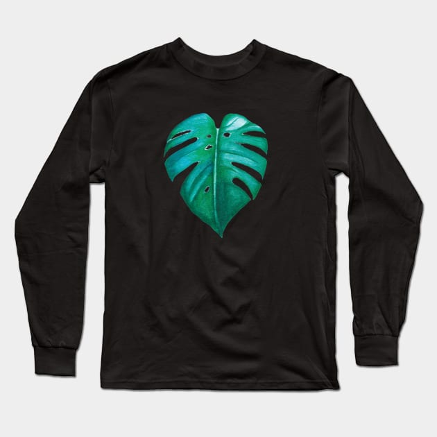 watercolor monstera leaf Long Sleeve T-Shirt by raghda